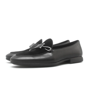 Black Two-Tone Leather & Suede Luxury Bit Loafers for Men