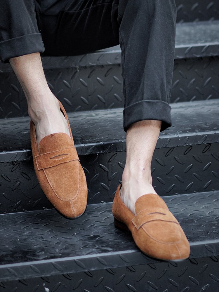 Camel Soft Suede Lightweight Penny Loafers for Men - Image 6