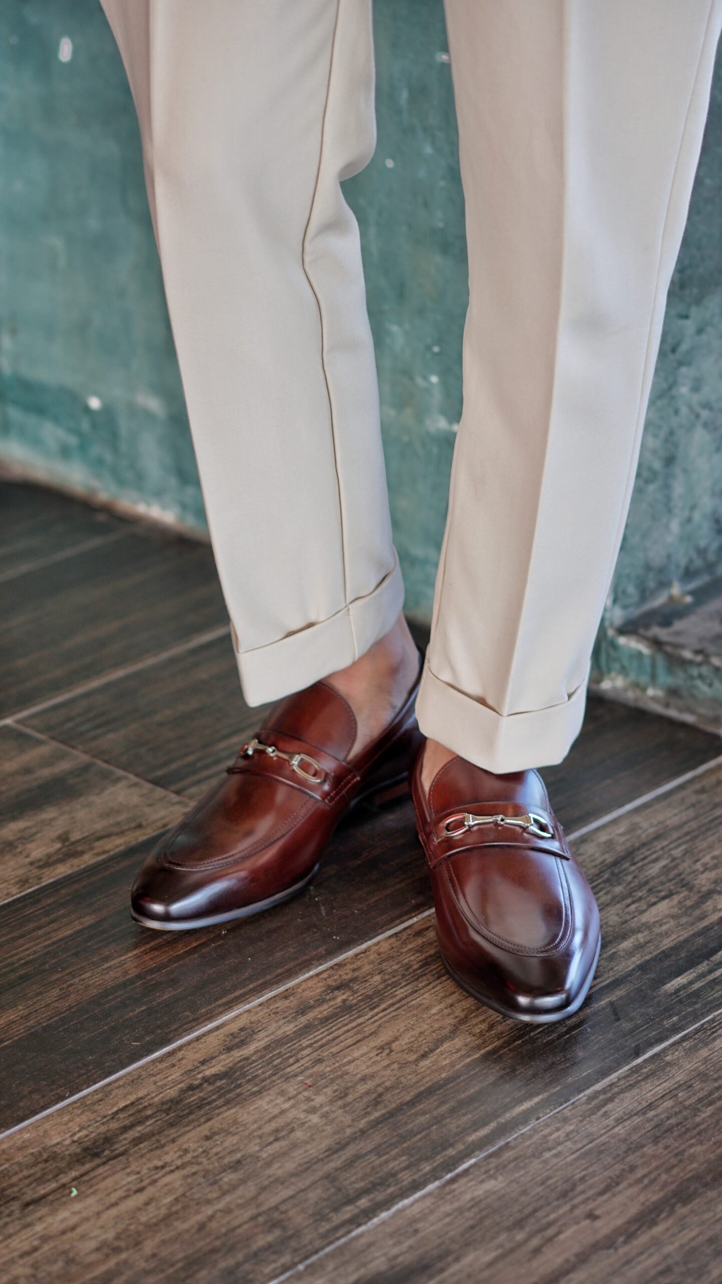 Brown Polished Leather Italian Horsebit Loafers for Men - Image 3