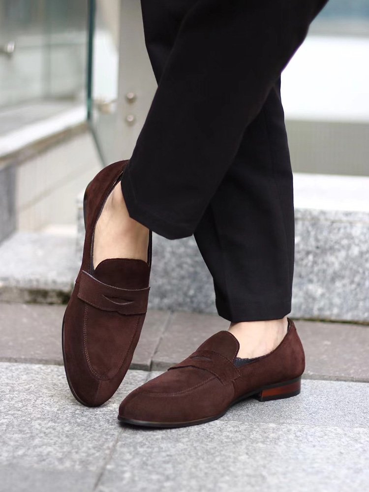Brown Premium Suede Classic Penny Loafers for Men - Image 3