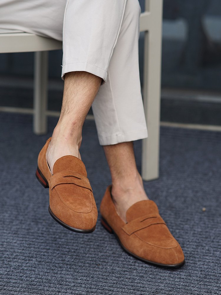 Camel Soft Suede Lightweight Penny Loafers for Men - Image 4