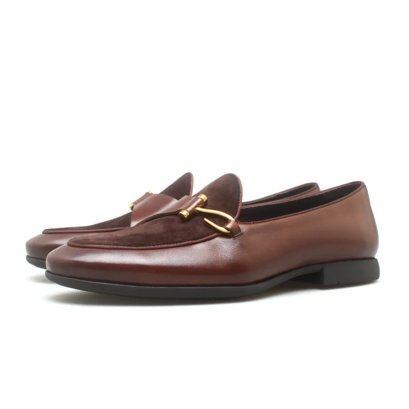 Brown Two-Tone Leather & Suede Designer Bit Loafers for Men