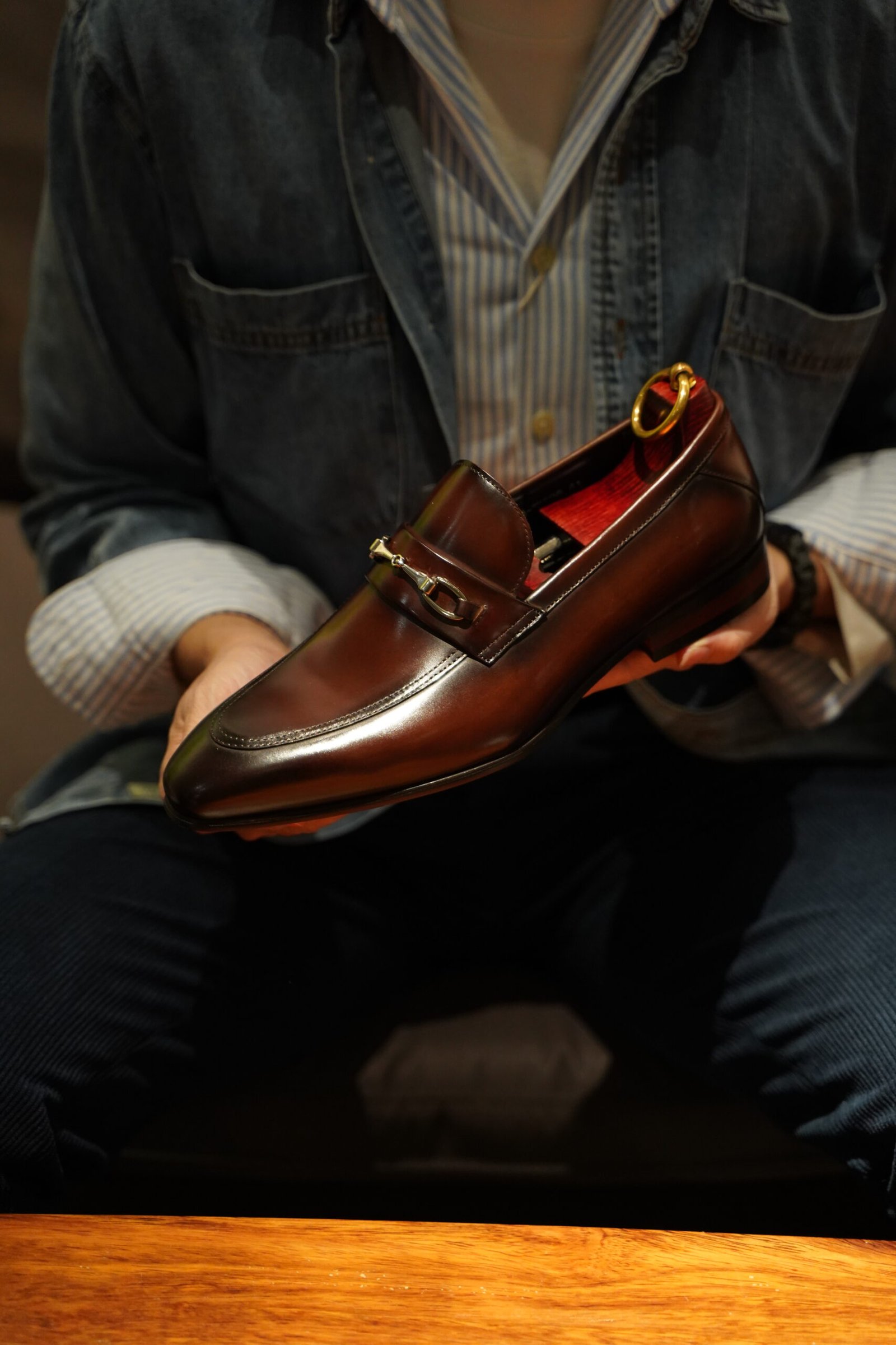 Brown Polished Leather Italian Horsebit Loafers for Men - Image 2