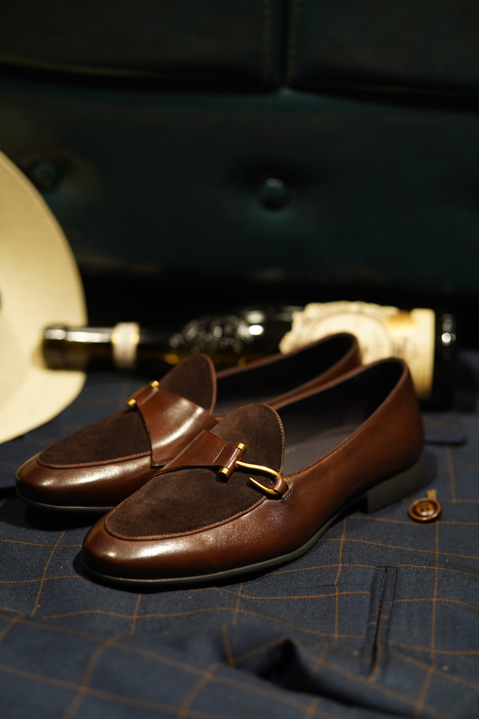 Brown Two-Tone Leather & Suede Designer Bit Loafers for Men - Image 14