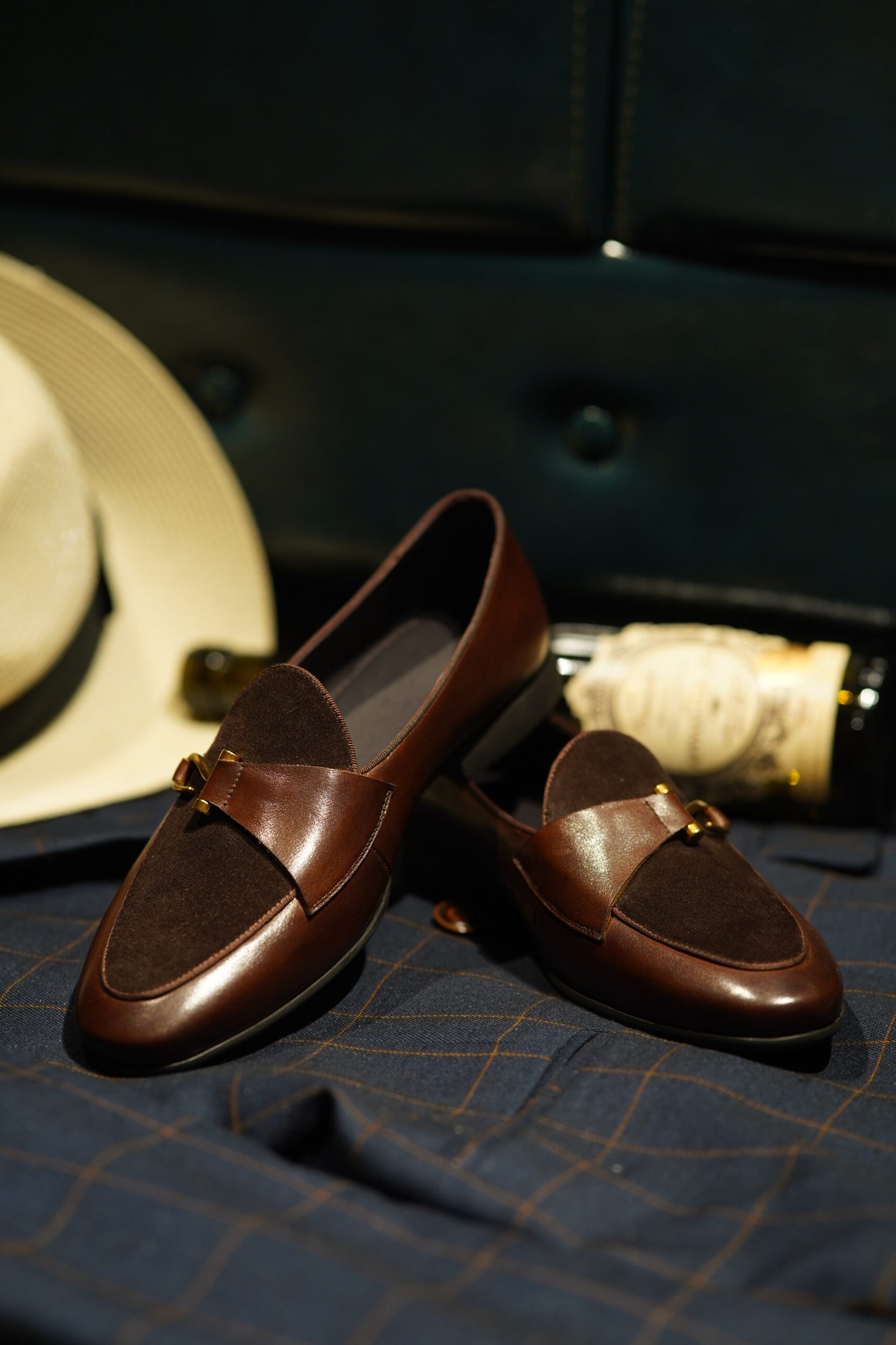 Brown Two-Tone Leather & Suede Designer Bit Loafers for Men - Image 13