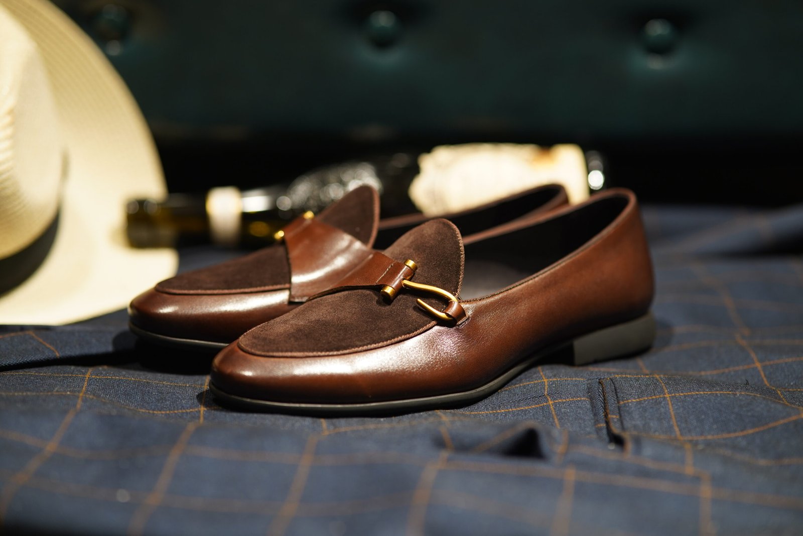 Brown Two-Tone Leather & Suede Designer Bit Loafers for Men - Image 11