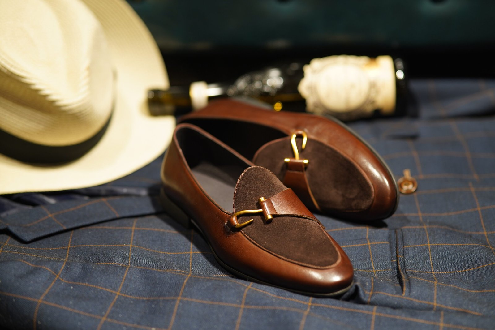 Brown Two-Tone Leather & Suede Designer Bit Loafers for Men - Image 12