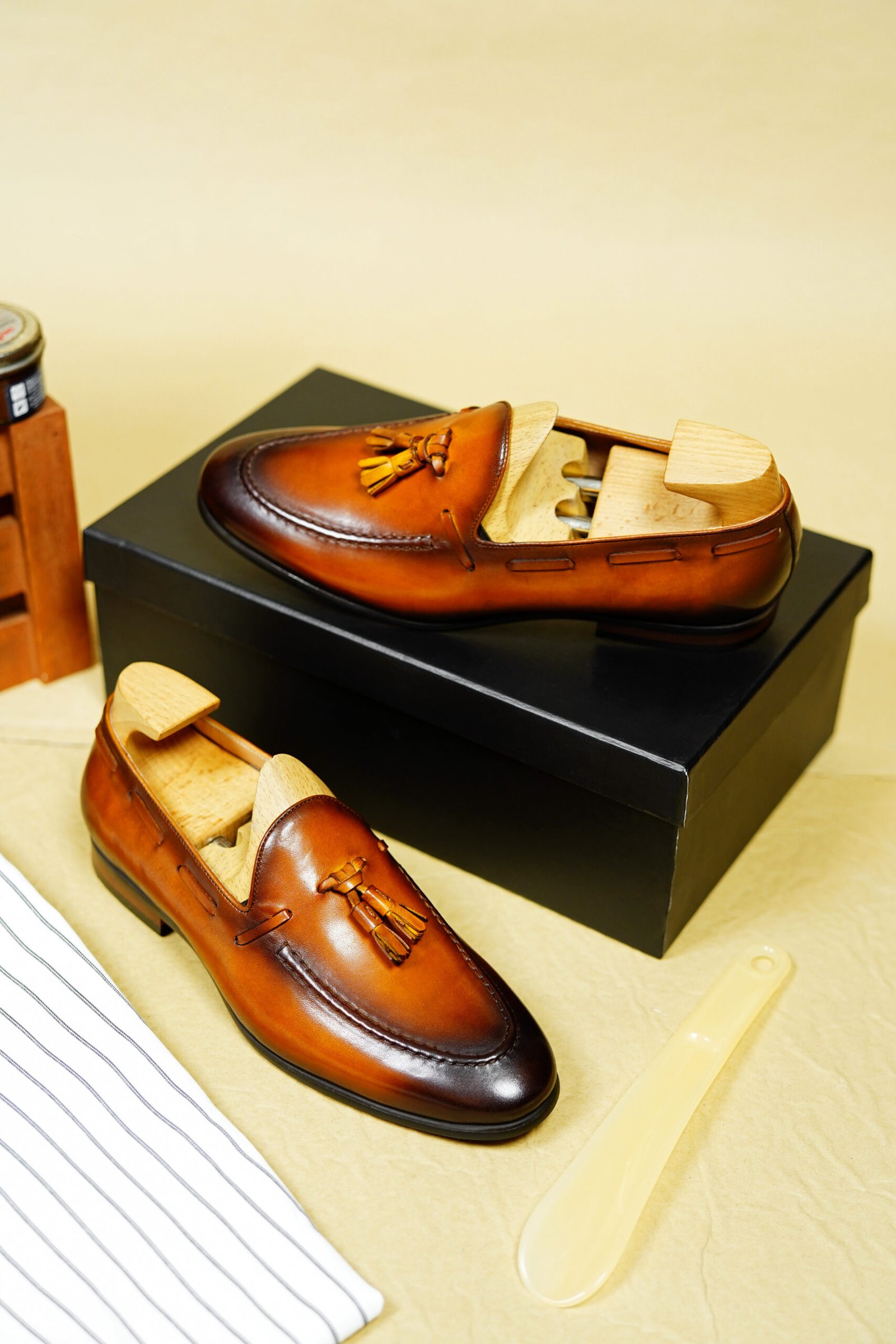 Tan Soft Leather Elegant Tassel Loafers for Men – Style 556-01 - Image 6