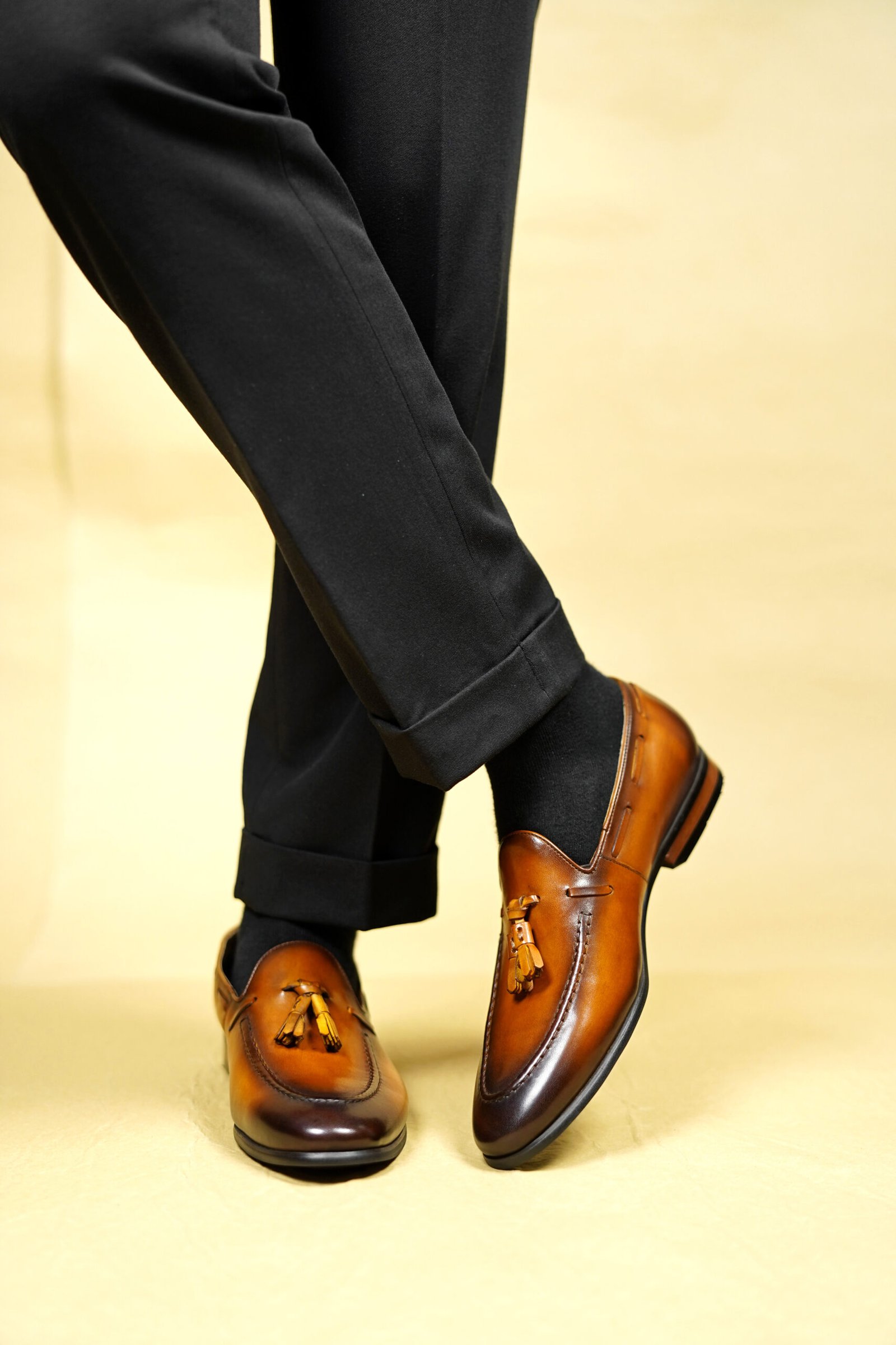 Tan Soft Leather Elegant Tassel Loafers for Men – Style 556-01 - Image 4