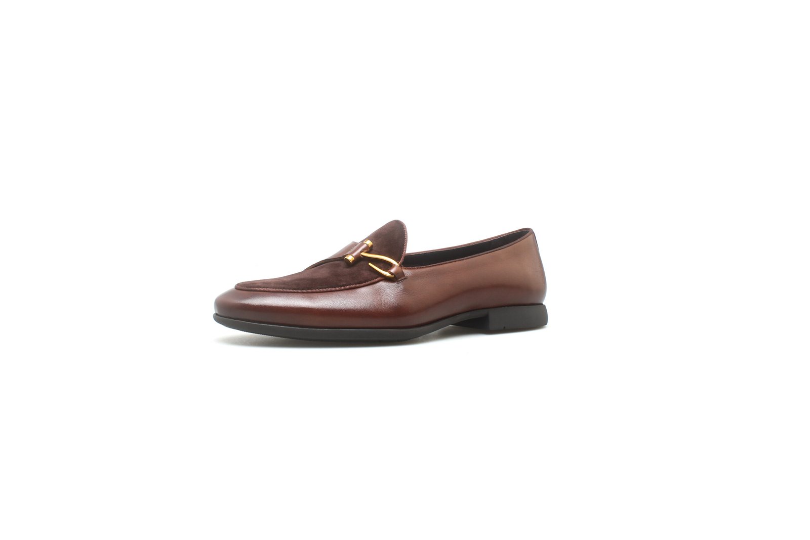 Brown Two-Tone Leather & Suede Designer Bit Loafers for Men - Image 5
