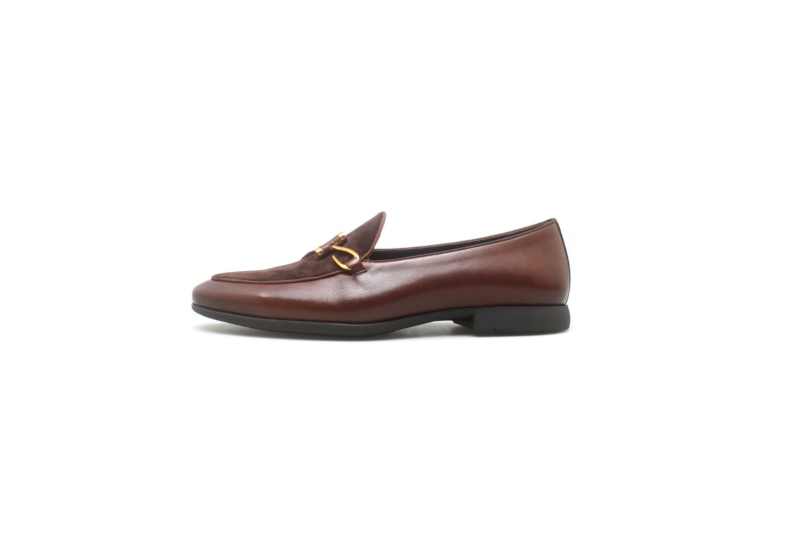 Brown Two-Tone Leather & Suede Designer Bit Loafers for Men - Image 4