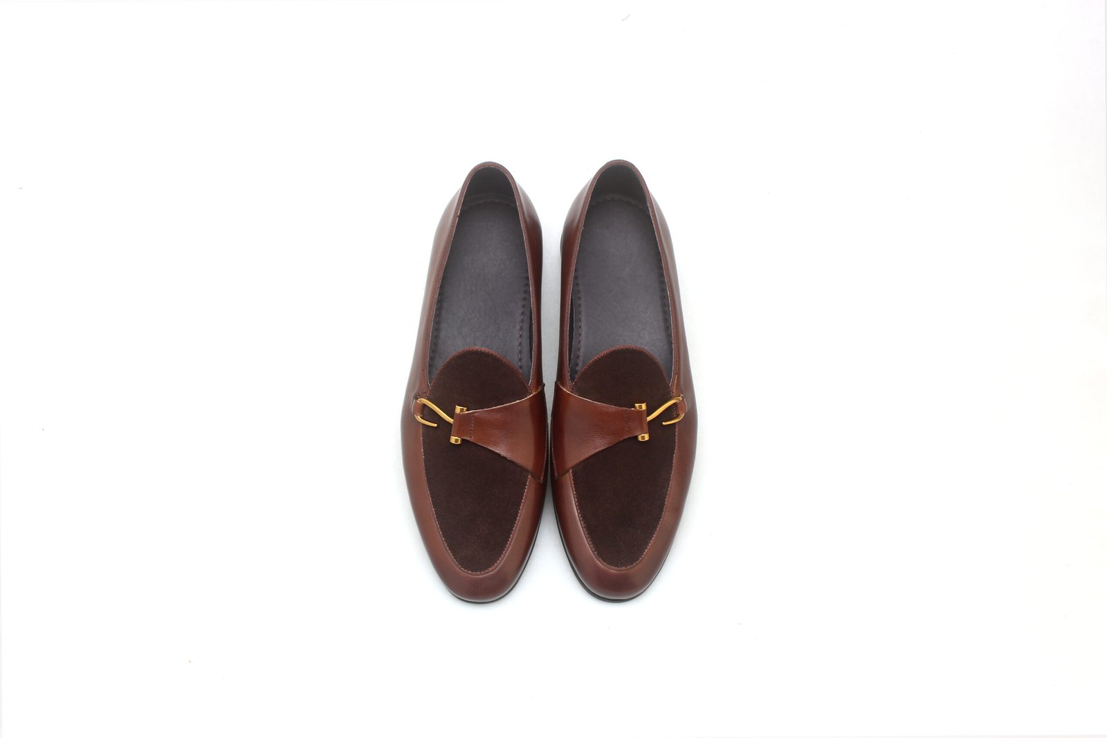 Brown Two-Tone Leather & Suede Designer Bit Loafers for Men - Image 2