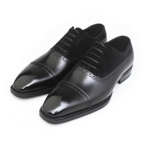 Black Leather & Suede Oxford Cap Toe Brogue Shoes for Men