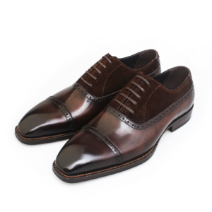 Black Leather & Suede Cap Toe Oxford Dress Shoes for Men