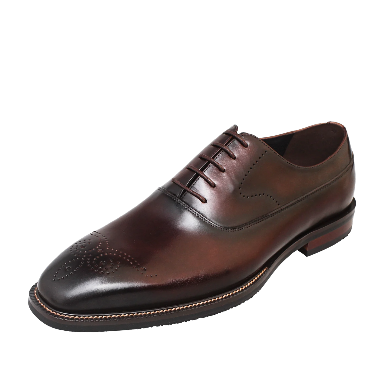 Tan Burnished Leather Derby Wingtip Brogue Shoes for Men