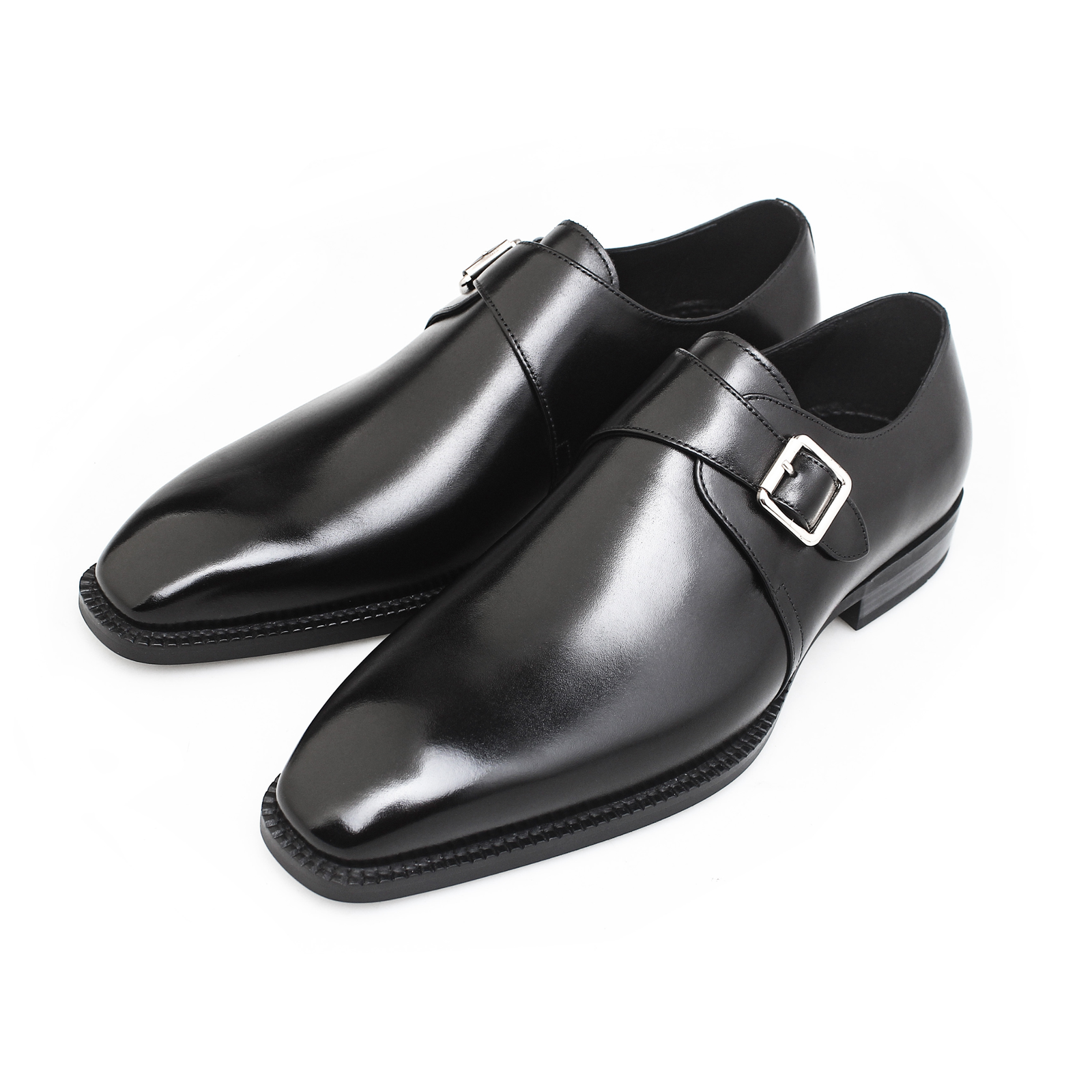 Tan Polished Leather Single Monk Strap Dress Shoes for Men