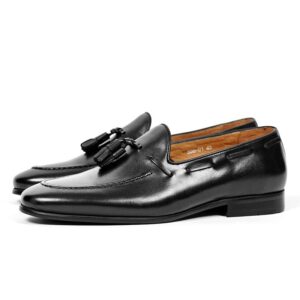 Black Smooth Leather Dress Tassel Loafers for Men – Style 556-01